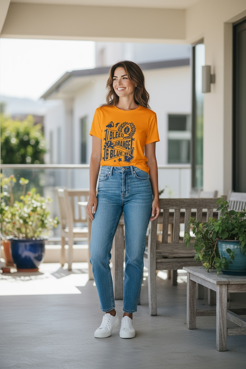 Carterville Lions “I Bleed Orange & Blue” T-Shirt Bright Orange Team Spirit Tee